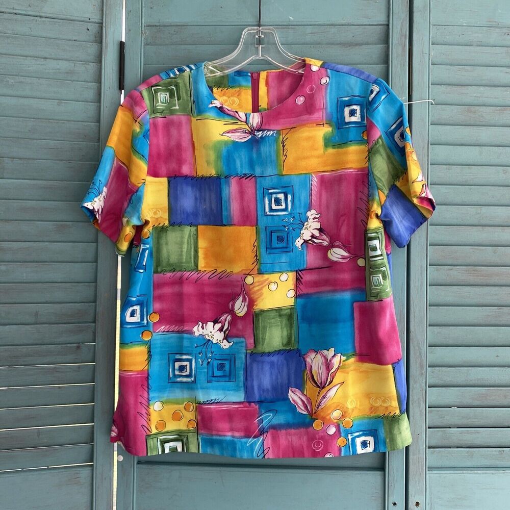 Division Of Graff Women's Shirt Blouse ~ Sz PS ~ Short Sleeve ~ Pink & Yellow
